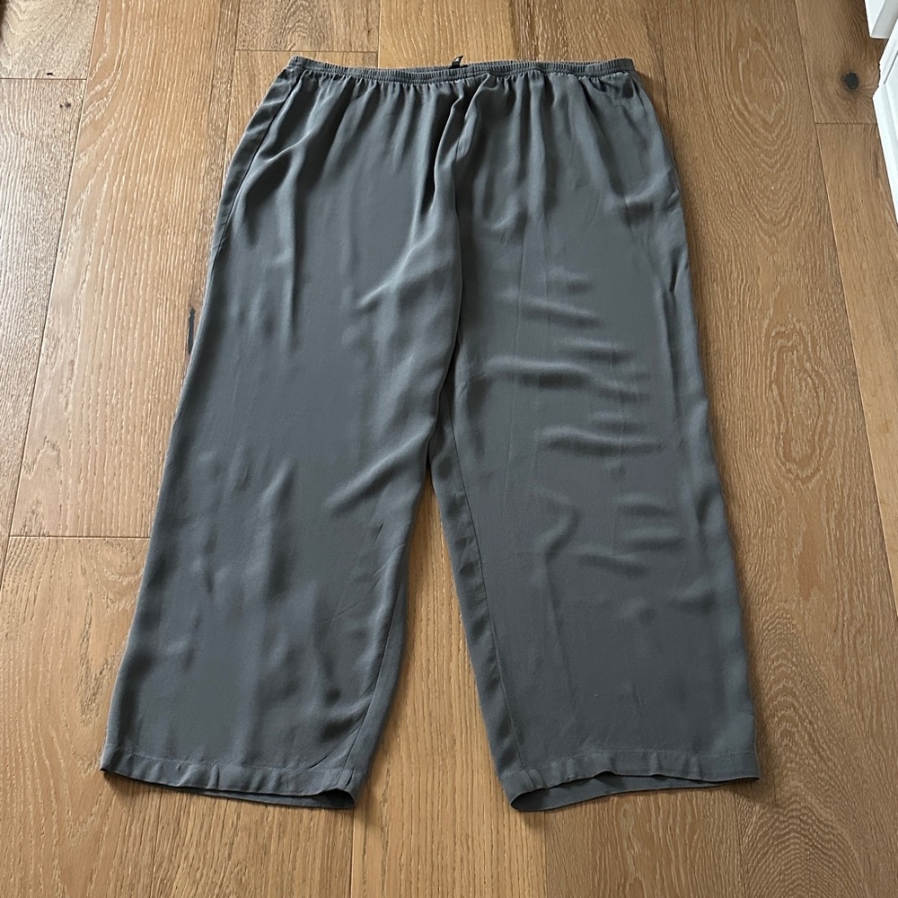 Eileen Fisher 100% Silk Gray Wide-Leg Pants size L
